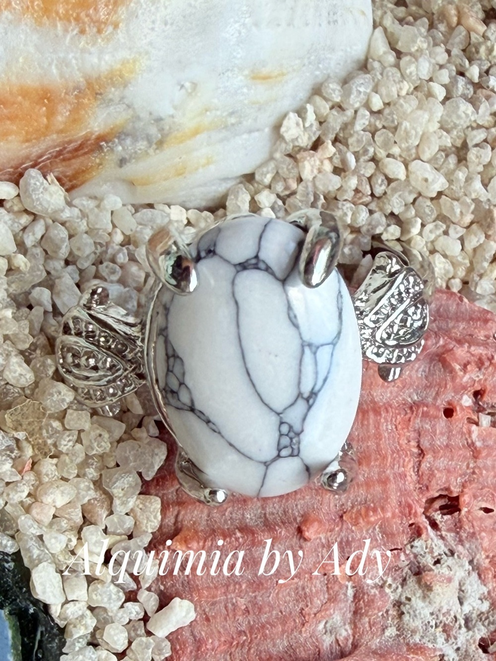 BOHO + White howlite and silver gem ring